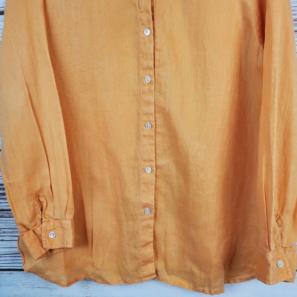 J Jill Womens Medium Orange 100% Linen Long Sleeve Button Down Shirt Top - Picture 3 of 7